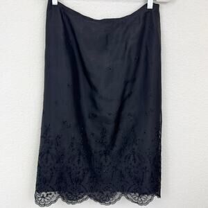Ann Taylor Womens A Line Skirt Size 12P 100% Silk Fairy Glam Beaded Lace Black